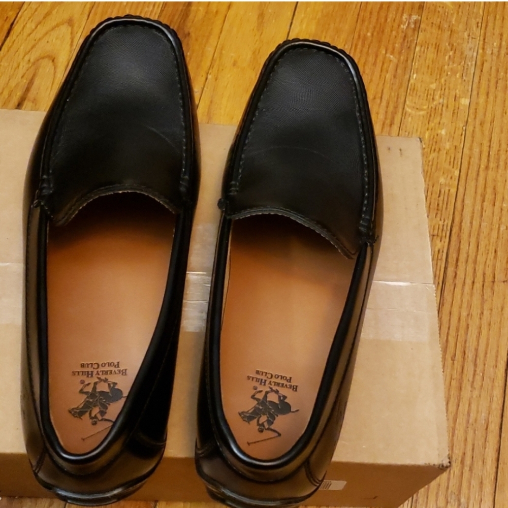 Beverly Hills Clyde Polo Club Black Men' Leather Loafers Size 8.5